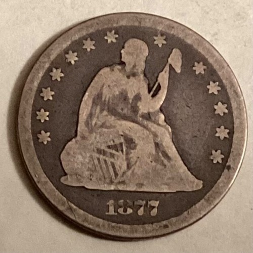 1877 CC Seated Liberty Quarter 25 Cents cd - - 第 1/2 張圖片