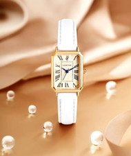 Square Roman Numeral Luxury Stylish Fashion Quartz Watch Women Golden White Gift