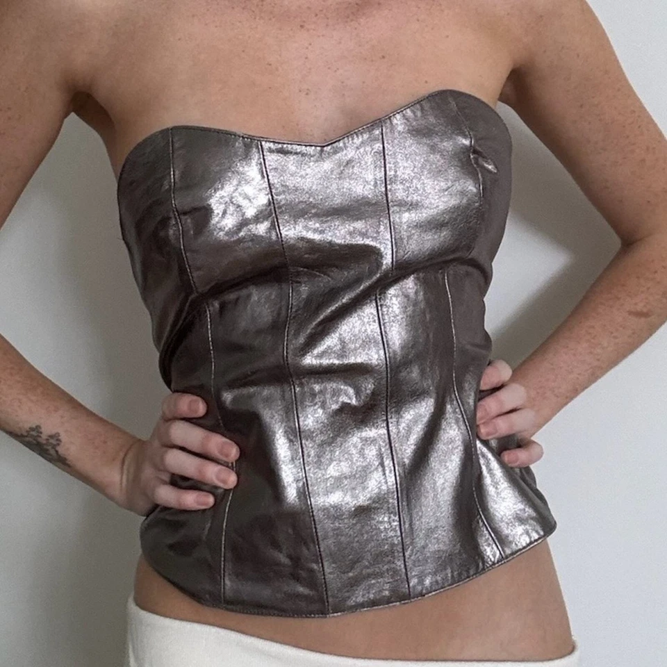 Free people x Brenda Knight Lámina Cuero Corsé Arnés Sin Tirantes Top Foto 2 de 4
