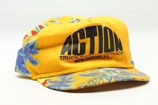 Nissin Slide-back Hat OS Bright Yellow Hawaiian Print Action Truck Rope Brim 