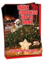 12 Funny Merry Christmas Cards Pack (1 Design, 12 Cards) - Tree Fainted Cat