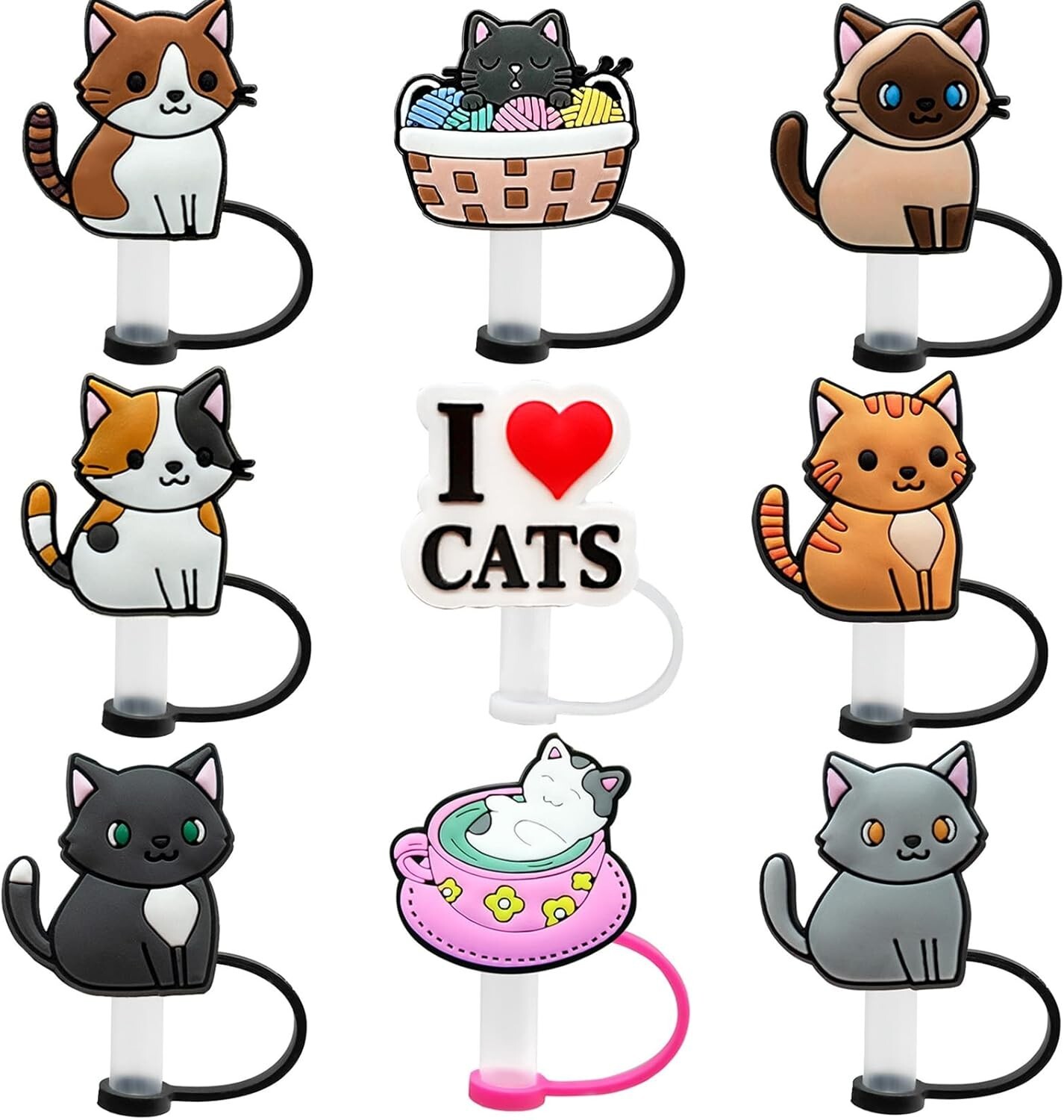 Cute Cat Straw Cover Cap for Stanley 20 & 30 Oz Tumblers - 7-8mm Tips