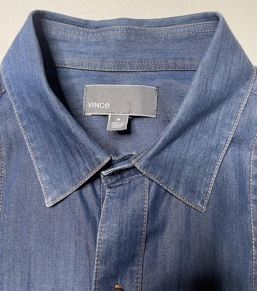 【KOOLOSET】Vince Regular Denim Shirt Vince Denim Button Up Shirt Mens Medium Italian Fabric