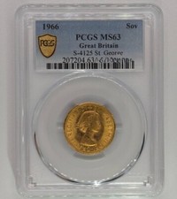 1966 Sovereign, Elizabeth, S, Del, Gratia, Regina, St. George, PCGS MS 63 Sov