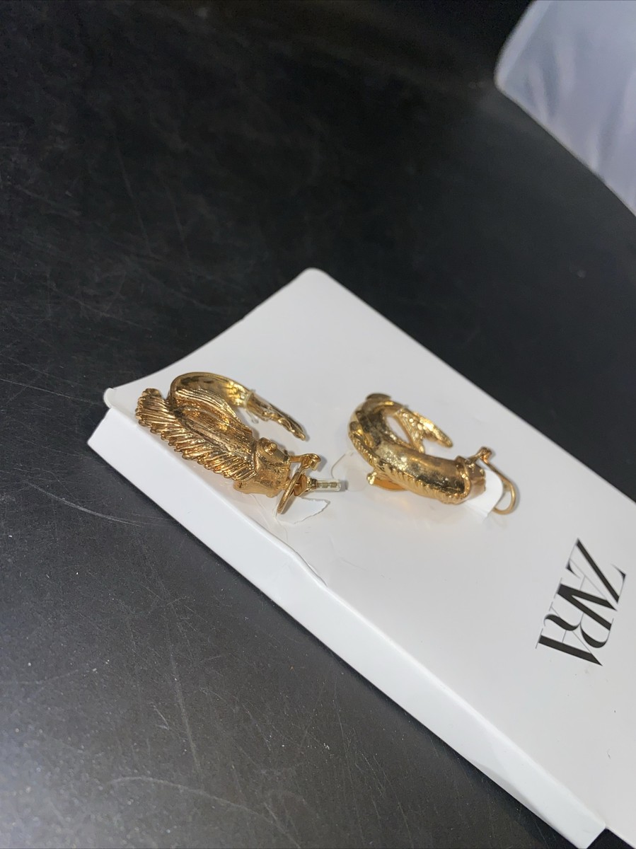 NWT - ZARA FISH EARRINGS GOLDEN BRASS METAL - NEW IN PACKAGE