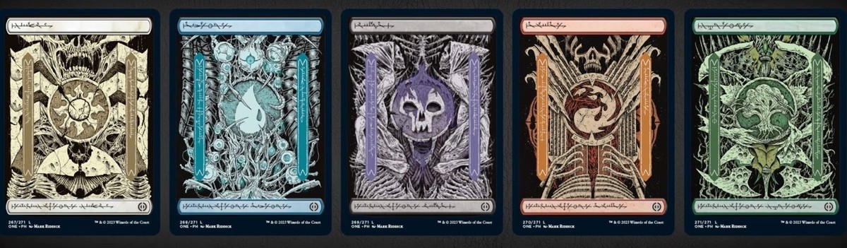 1x Set All 5 FOIL Full Art Lands Phyrexian Text | MTG Phyrexia ONE