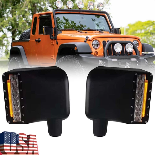  For 2007-2018 Jeep Wrangler JK JKU LED Side Mirror Lights w/ White&Amber Marker