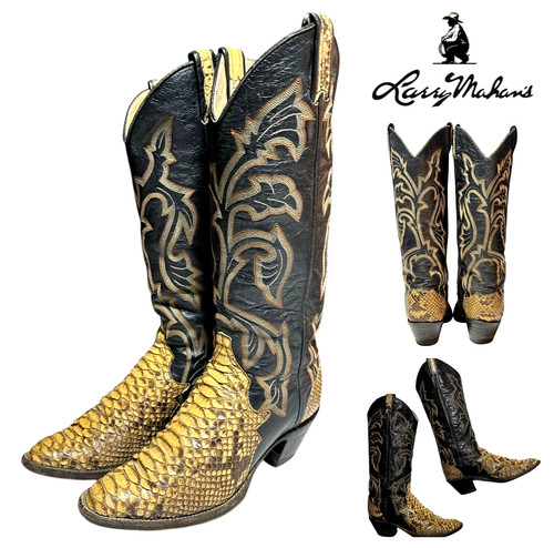 Larry Mahan Exotic Python Western Cowboy Boots Almond Toe Womens Size 7 B Brown