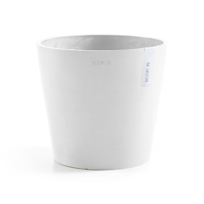 Ecopots Amsterdam Round Recycled Plastic Planter Flower Pot, Pure White, 10''