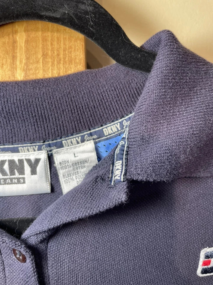 DKNY Jeans Shirt Black and Blue with logo youth large - Image 3 of 4
