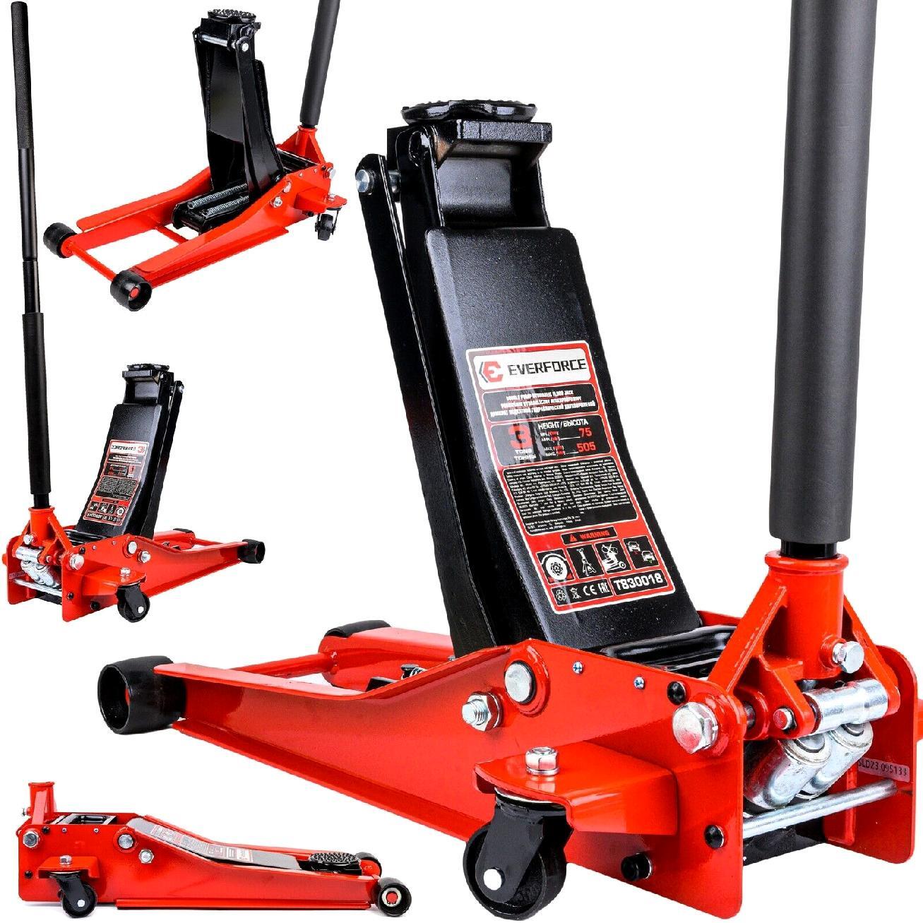 Cric rouleur surbaissé Everforce Pro hydraulique en acier robuste 3 tonnes