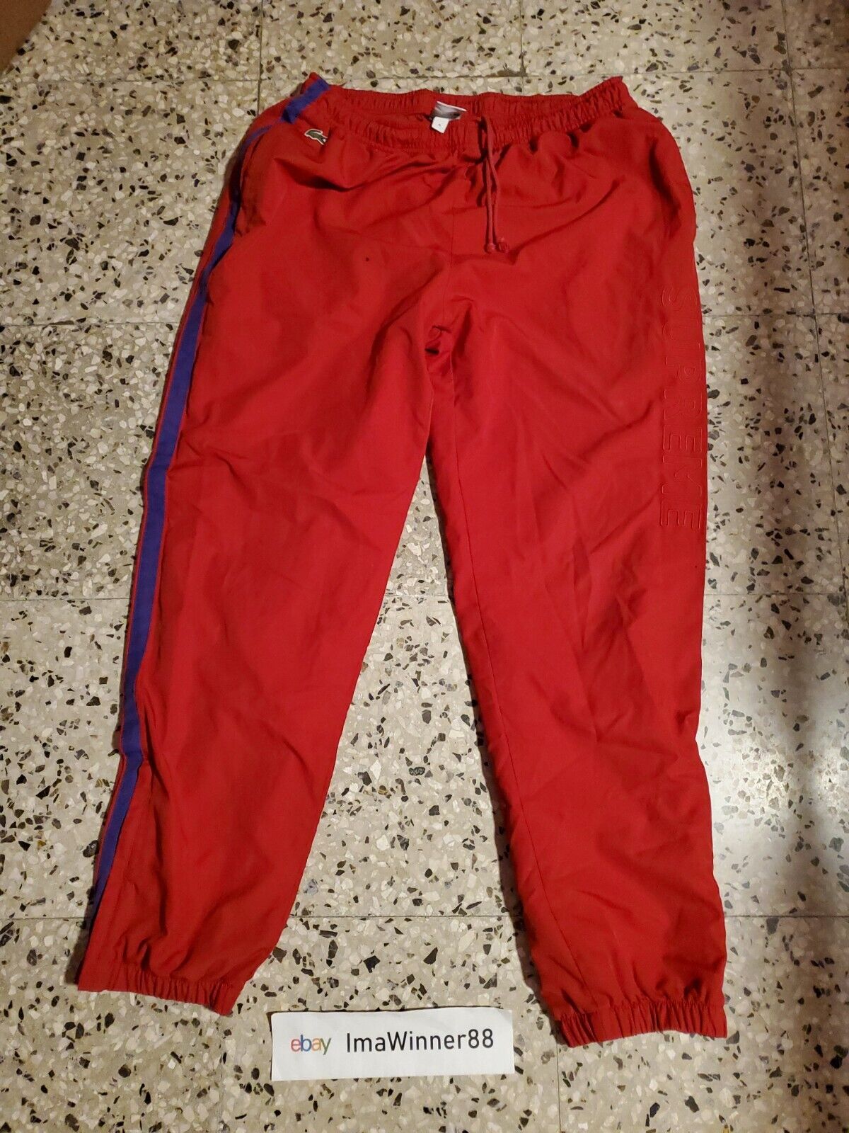 Supreme x Lacoste FW 19 track pant red medium use… - image 1