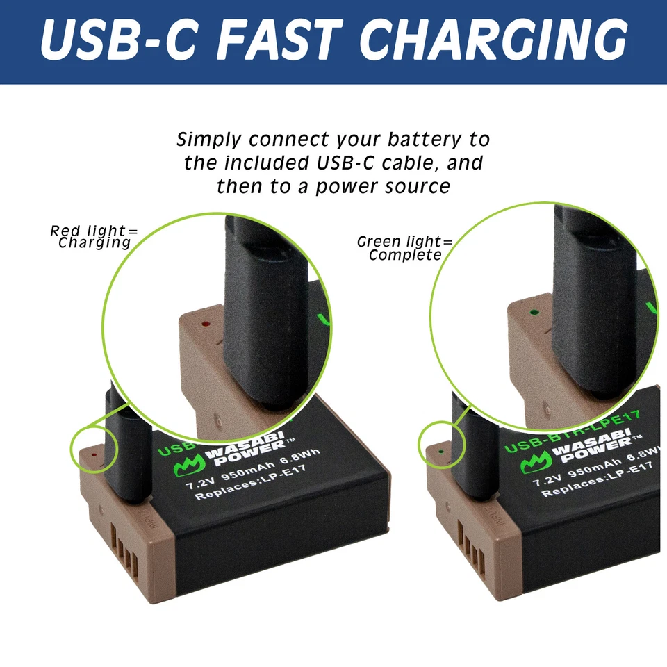 Wasabi Power USB Battery for Canon LP-E17 with USB-C Fast Charging - Image 2 of 4