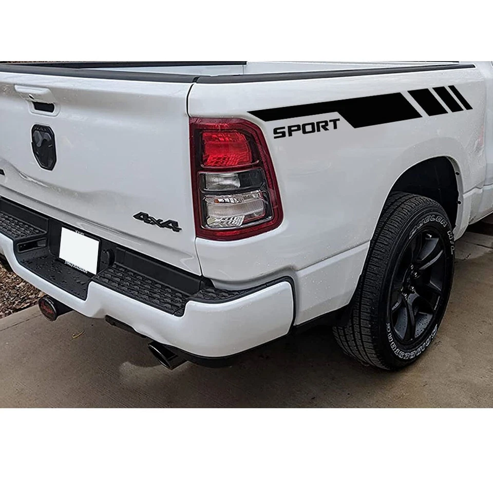 Para Dodge RAM 1500 2500 3500 Negro Camión Deportivo Cama Lateral Calcomanía Adhesiva Raya 2X Foto 2 de 4
