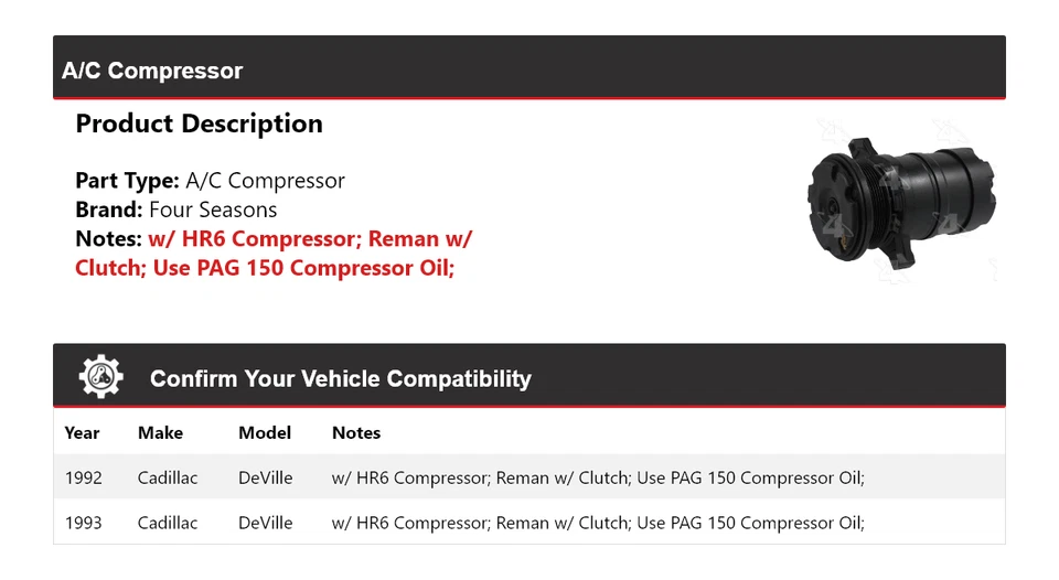 Compresor de aire acondicionado 4 estaciones para Cadillac DeVille 1992-1993 Foto 2 de 4