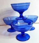 Set of 4 Hazel Atlas Moderntone Cobalt Blue 3" Footed Sherbet  Cups MCM