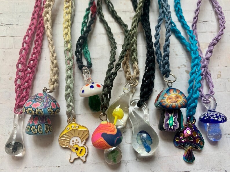 10 Mushroom Hemp Necklaces Wholesale Handmade lot of Assorted