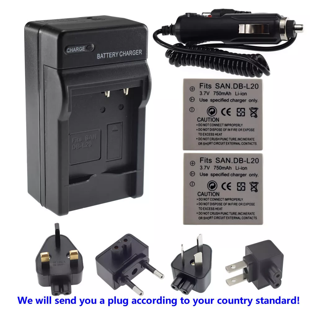 2x DB-L20 Battery +Charger For Sanyo Xacti VPC-CA6 CG6 VPC-CG65 VPC-CG9  VPC-CA9