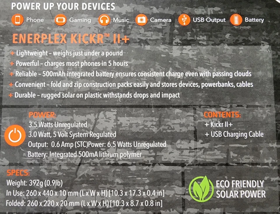 NEW EnerPlex Kickr II+ Rugged Portable Solar Charger - Black - Image 3 of 4