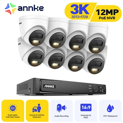 ANNKE 8CH 12MP NVR POE 5MP AI Color Night Vision Security Camera System Outdoor