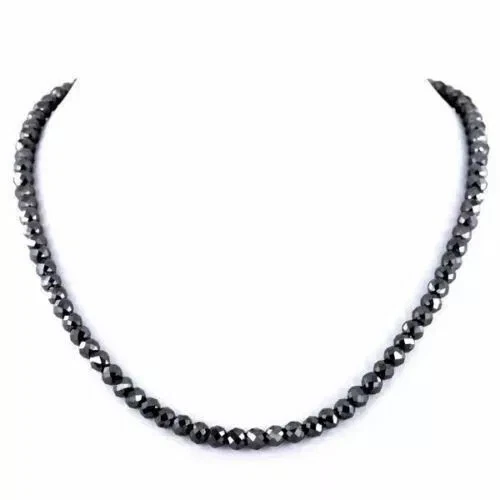 Collar de 28" con cuentas facetadas redondas de diamantes negros de 5 mm para regalos con certificado Foto 2 de 4