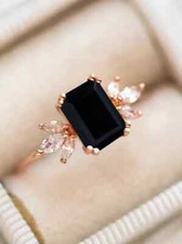 4 Cts, Black Onyx Emerald Cut Engagement Ring 14K Gold Plated Wedding Ring