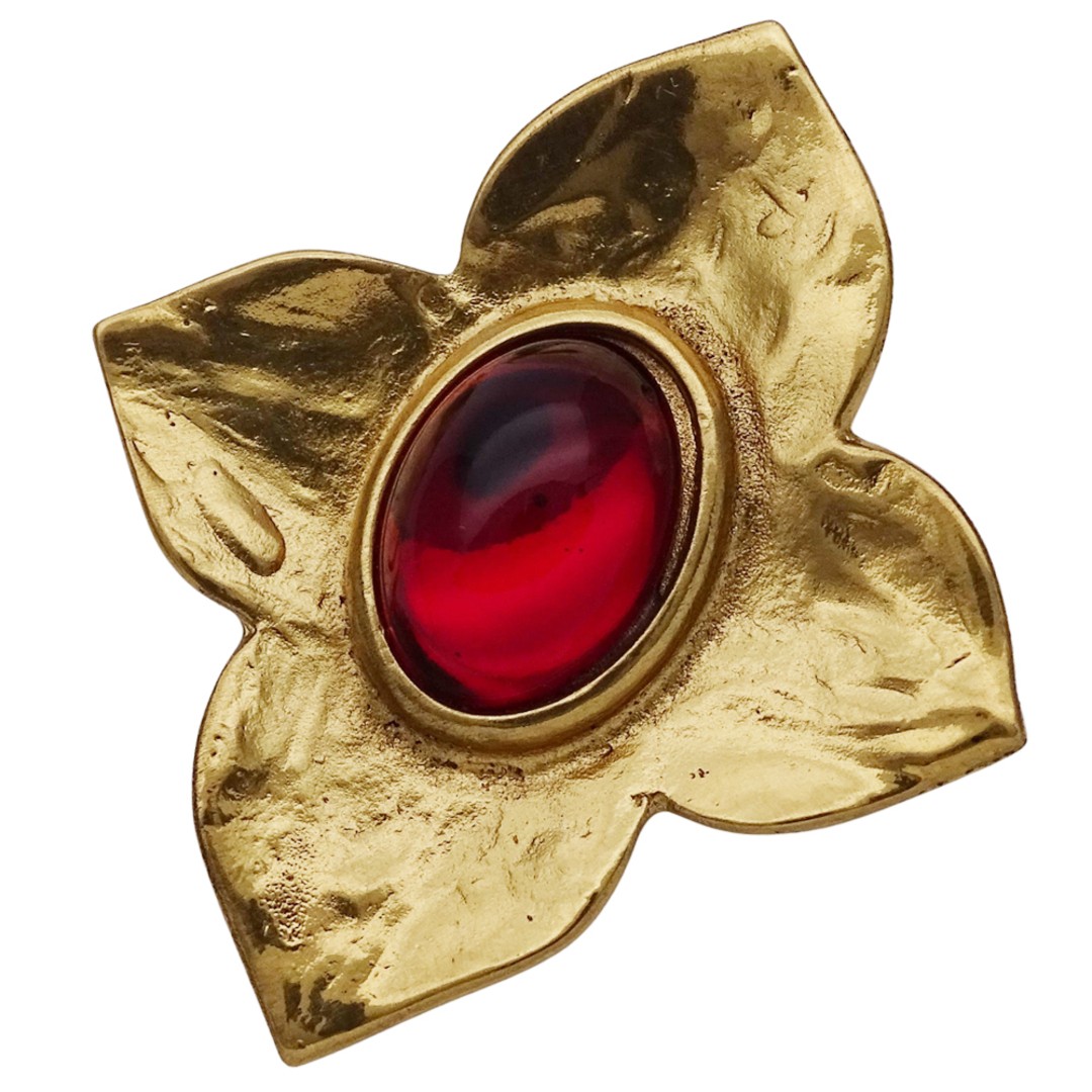 Spilla Yves Saint Laurent per donna uomo marca Gp oro rosso fiore vintage elegante