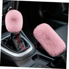 2PCS Plush Car Gear Shift Knob Cover  Handbrake Cover, Shift Knob Dark Pink