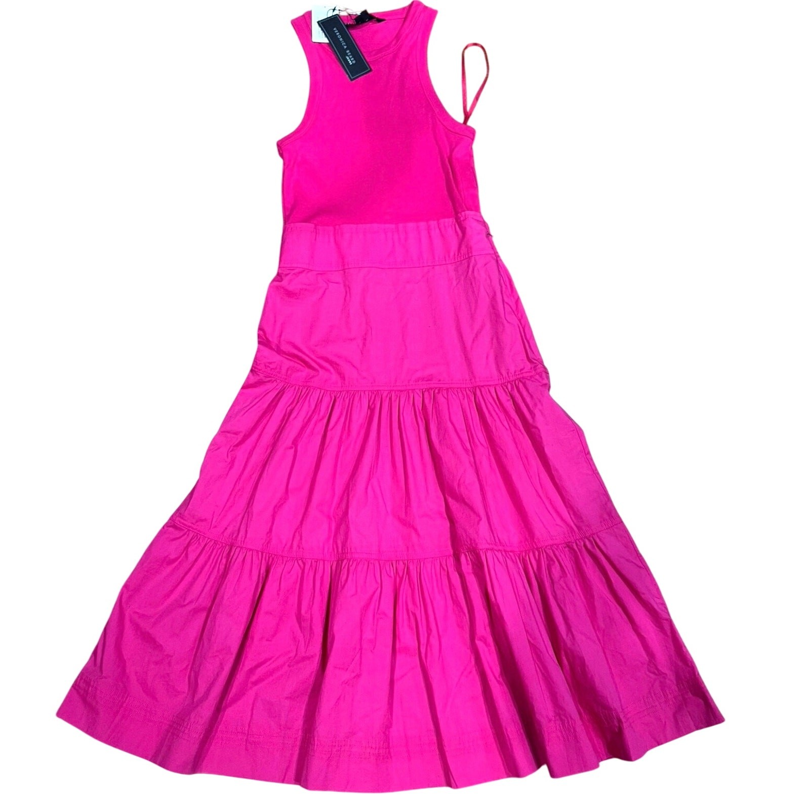 Veronica beard hot pink Pima Cotton Midi tiered Austyn Dress XS 