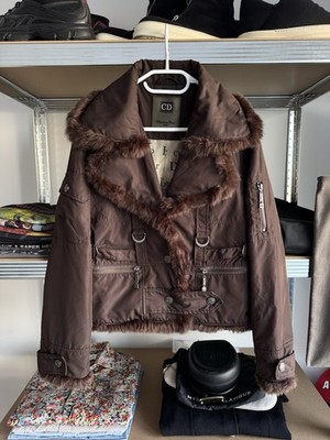 Vintage Christian Dior by John Galliano Fur Bomber Jacket Y2K Womens Size 40