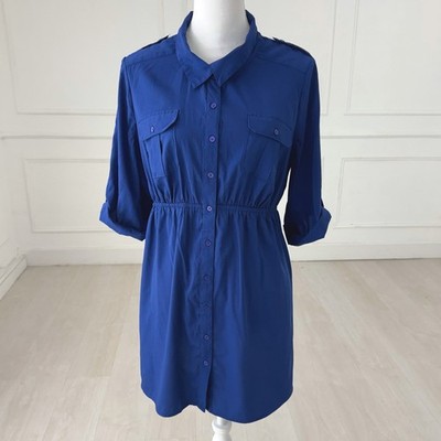 Oh Baby by Motherhood Shirt Dress Women XL Royal Blue Maternity Button Front Tab