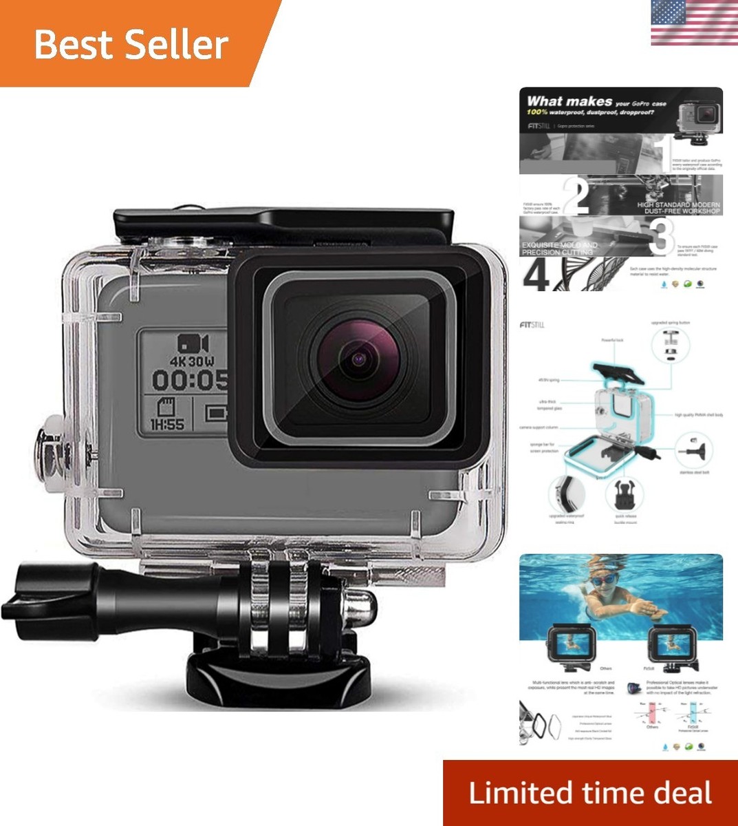 148FT Waterproof Housing for GoPro Hero 7/6/5 - Ideal Dive Case