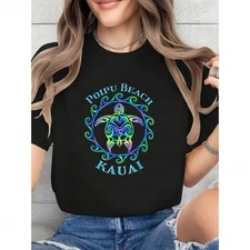 T-Shirt Women's Poipu Beach Kauai Hawaii Turtle Graphic T-Shirt