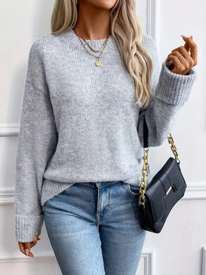 Eleganter Pullover Rundhalsausschnitt Sweater Pulli relaxed neu