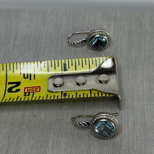 David Yurman  round Blue Topaz surrounded by diamonds, Cerise drop earrings - Picture 6 of 16
