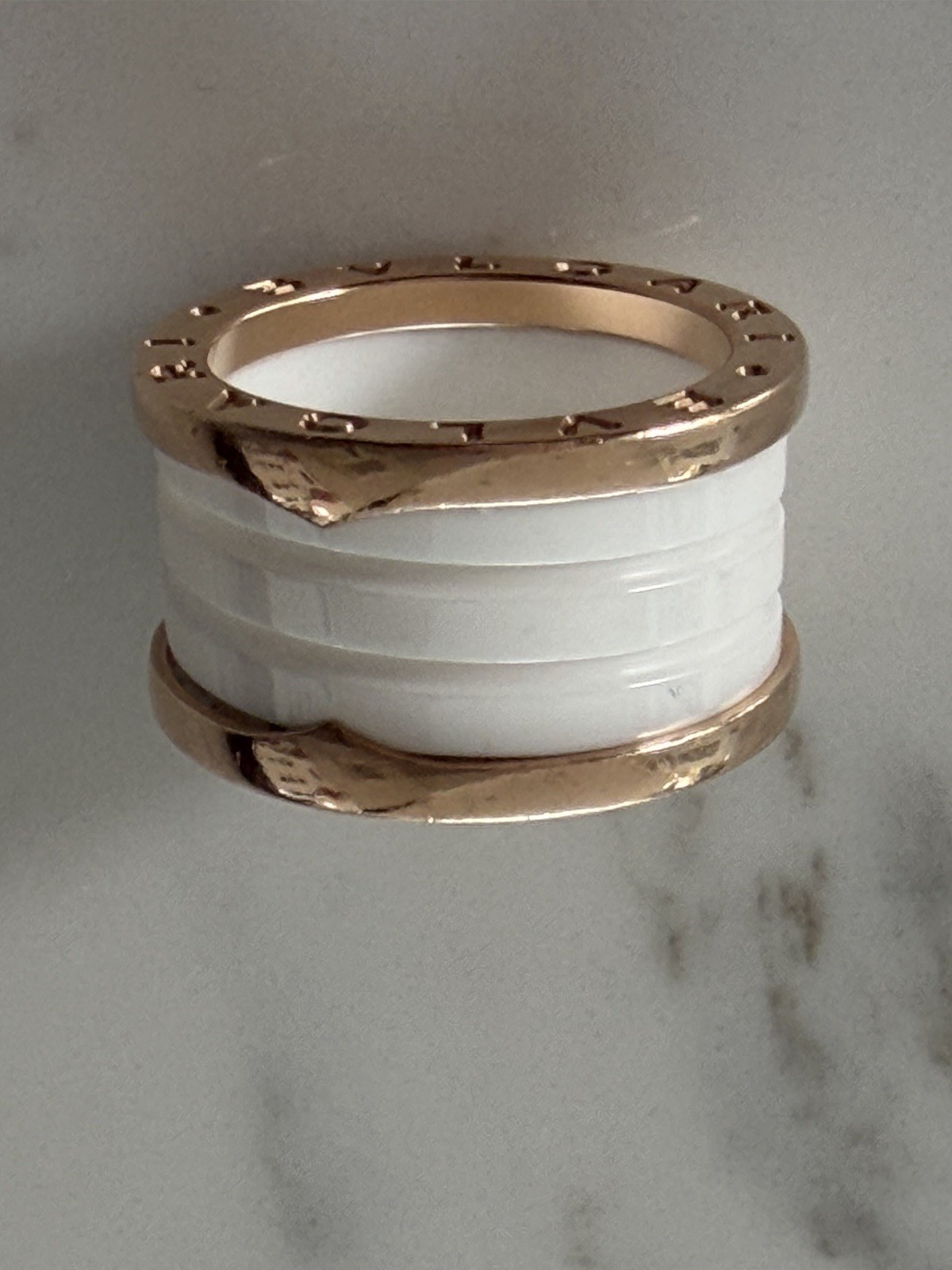 Bvlgari B.Zero1 Four Band 18ct Rose Gold And White Ceramic Size 52