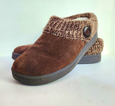 Clarks Women  s Brown Suede Clog Slippers Knit Trim Lined Slip-On US 8 M