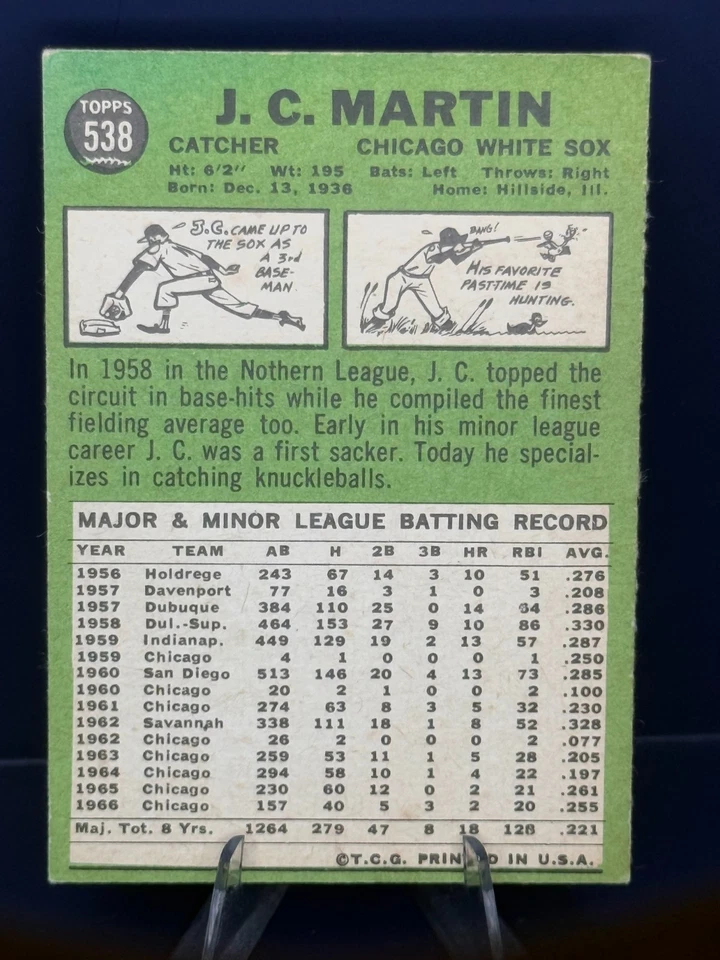 1967 Topps #538 J.C. Martin High Number SP VG+/EX Chicago White Sox - Image 2 of 2