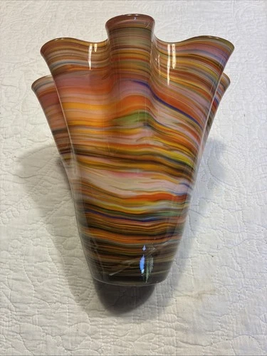 Vintage Hand-Blown Murano Style Art Glass Vase 8.5 High 8.5 Diameter