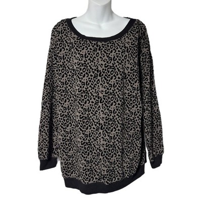 Kori America Black Gray Flocked Fuzzy Cheetah Leopard Print Tunic Sweatshirt XL