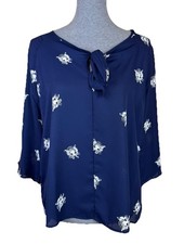 Nueva Blusa Grande para Mujer Les Lis Estampado de Gato Corbata Frontal Manga 3/4 Azul Mod