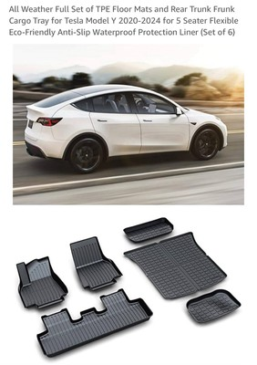 #ad EXCEL LIFE Tesla Model Y 2020 23 Full Set TPE Floor Mats Rear Trunk Cargo Tray $69.77