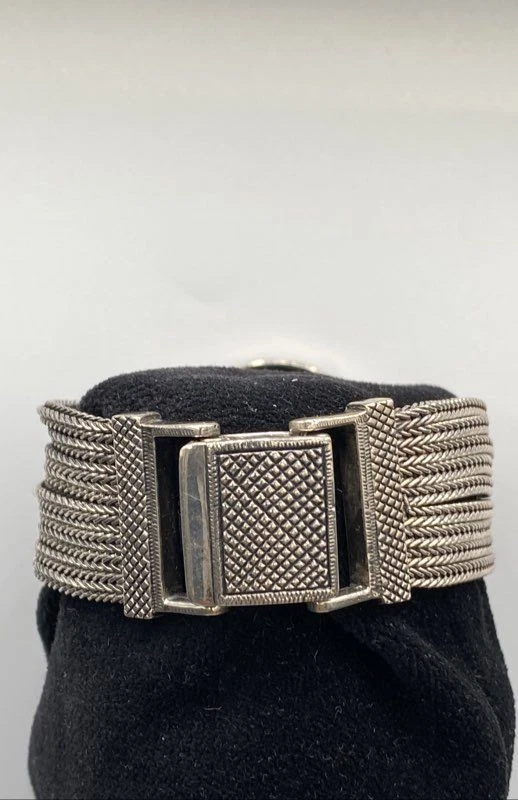 Sterling Silver Round Turquoise w/ Marcasite Multi Strand Chain Bracelet 68.3g - Image 2 of 4