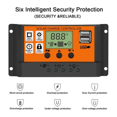 30A-100A Solarladeregler DC12V/24V USB-Regler LCD-Bildschirm Auto Focus Tracking