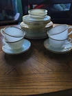 Vintage Fire-King Milk Glass Gold-Trim Dinnerware Set – 6 Cups, 4 Bowls & Plates