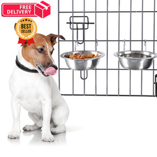 Set of 2 Stainless-Steel Dog Bowls - Cage, Kennel, and Crate 48 oz, Silver