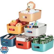 FUCDTEFC Plastic Storage Bins, 6 PCS Bright Colors Pantry Organizer Bins with