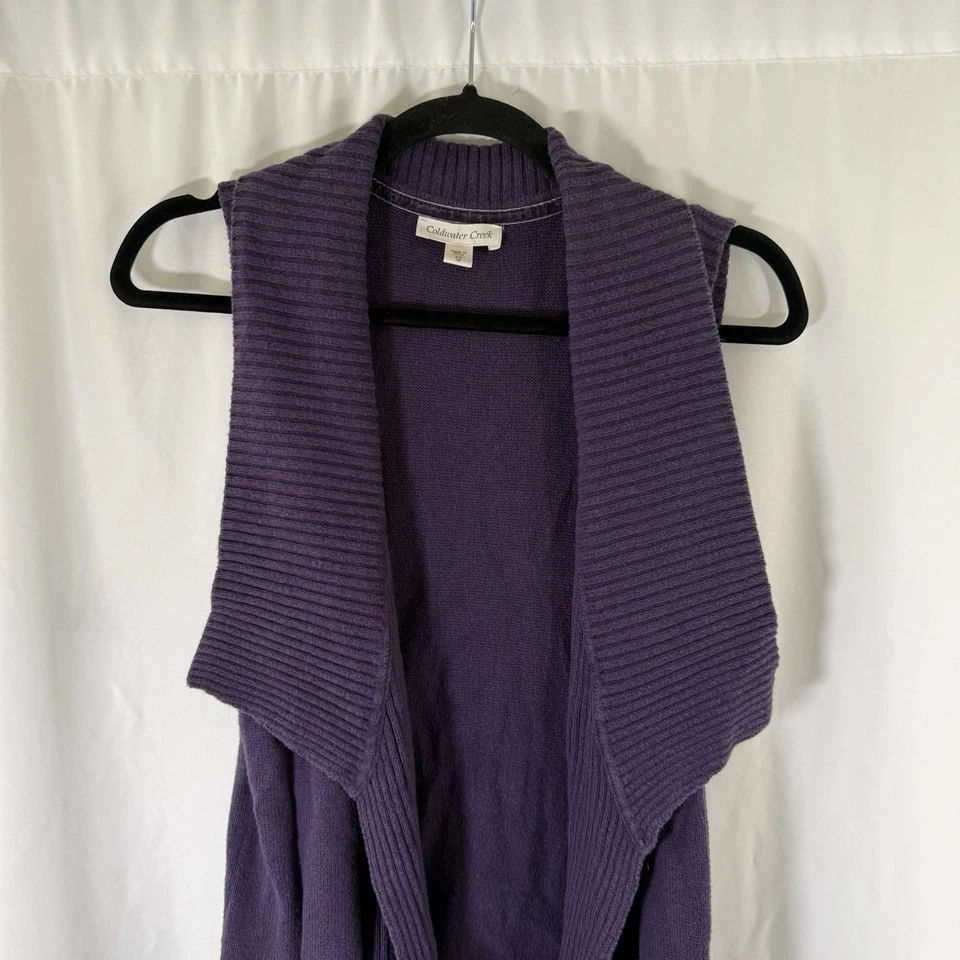 Cárdigan largo Coldwater Creek para mujer XS púrpura tejido sin mangas lana cachemir azul Foto 2 de 4