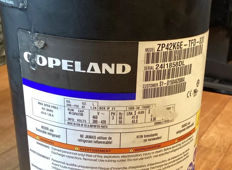Compresor Copeland Scroll P/N# ZP42K6E-TFD-830 - 42000BTU CLIMATIZACIÓN AIRE ACONDICIONADO Foto 4 de 4