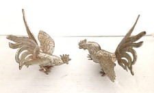 VINTAGE PAIR OF SILVER PLATED CHICKENS /  ROOSTERS FIGURES IN GOOD CONDITION